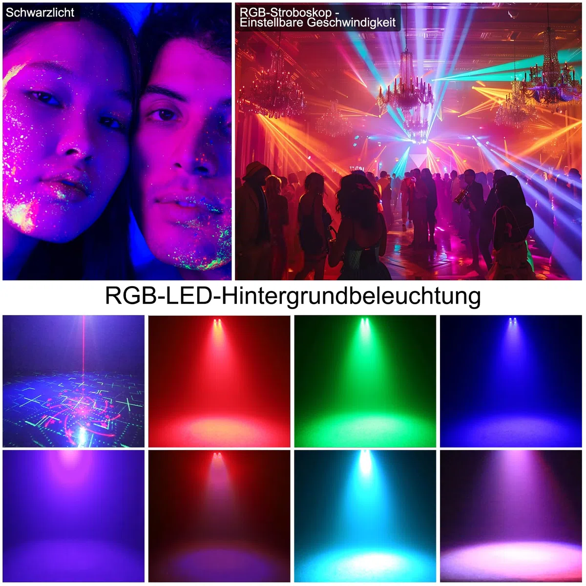 4 in 1 Discokugel, Fwiull DJ Discolicht Partylicht 65 Muster, Musikgesteuert Disco Party Licht, RGB UV Stroboskop, Sprachsteuerte Party Lampe mit 2M USB für Party Fest Klub Halloween Weihnachten