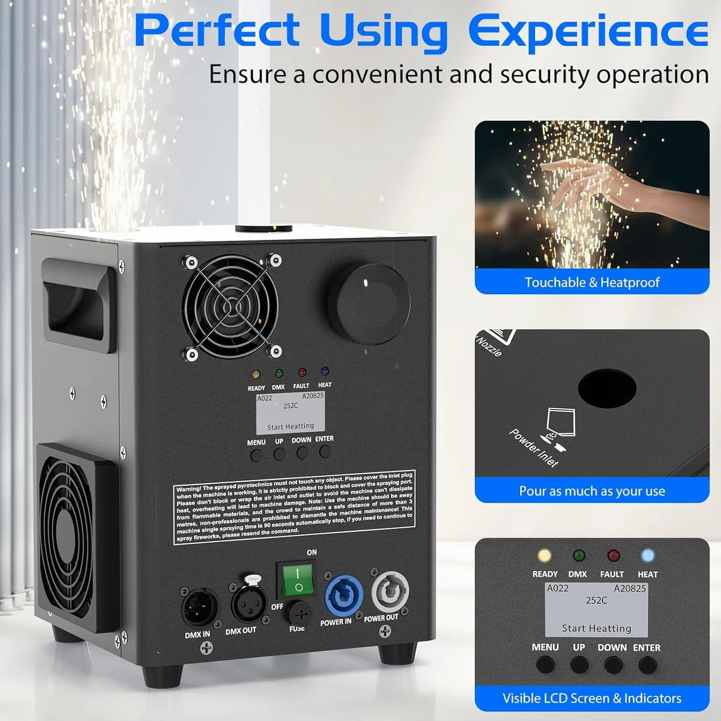 2PCS 1000W Schwarz Elektronisch Pyrotechnikmaschinen mit Flightcase, Bühne Spezialeffekt Ausrüstung mit d-mx512 & Kabellose Fernbedienung Funkenmaschine für Hochzeit Party Konzert Weihnachten