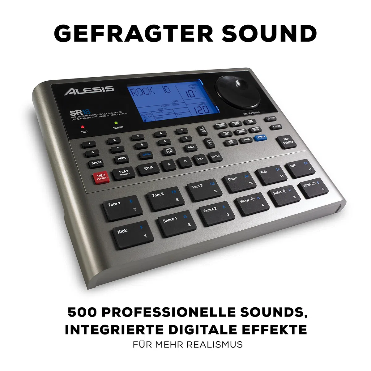 Alesis SR18 - Portables Drum Machine mit Effekten, 175 Preset Patterns und 32MB Samplespeicher mit Percussion Bank und Bass Synth