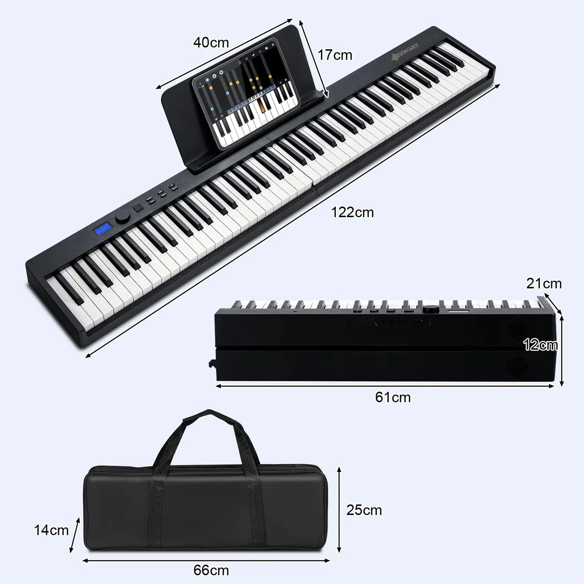 GYMAX 88 Tasten Faltbares Keyboard Piano, Full-Size Digitalpiano mit Bluetooth, USB/MIDI-Controller, Sustain Pedal, wiederaufladbarer Akku & Klaviertasche, tragbare elektronische Tastatur für Anfänger