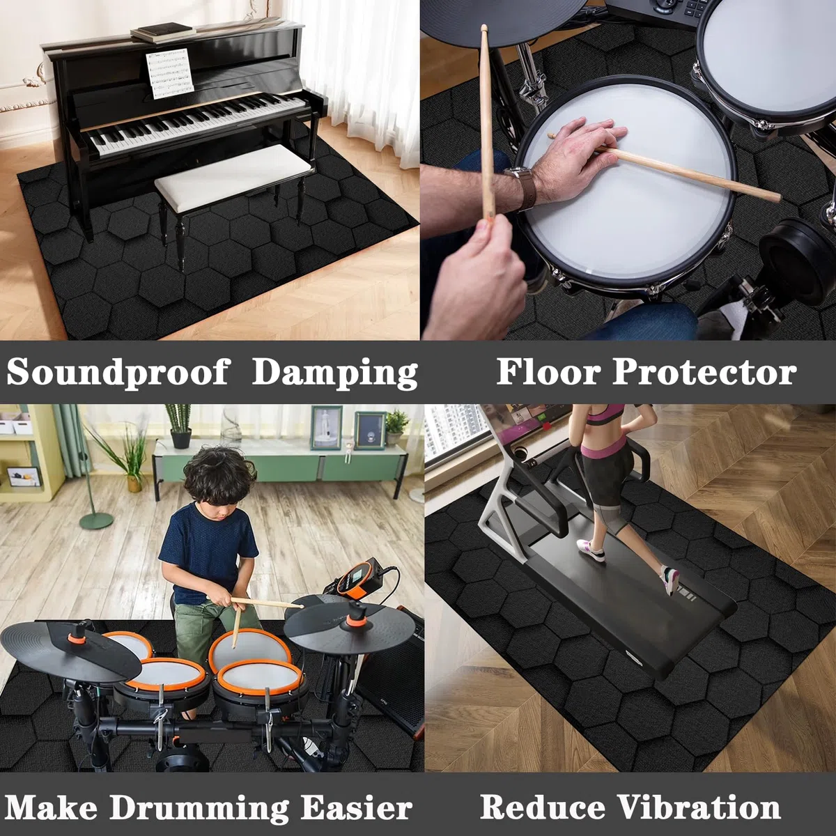 110 x 80 cm Drum Teppich Drumset Zubehör Trommel Teppiche für Drum Kits Bass Drum Snare Drum und andere Instrumente Teppich Schallschutz Teppich Dicht gewebte Oberfläche mit Rutschfeste Unterseite