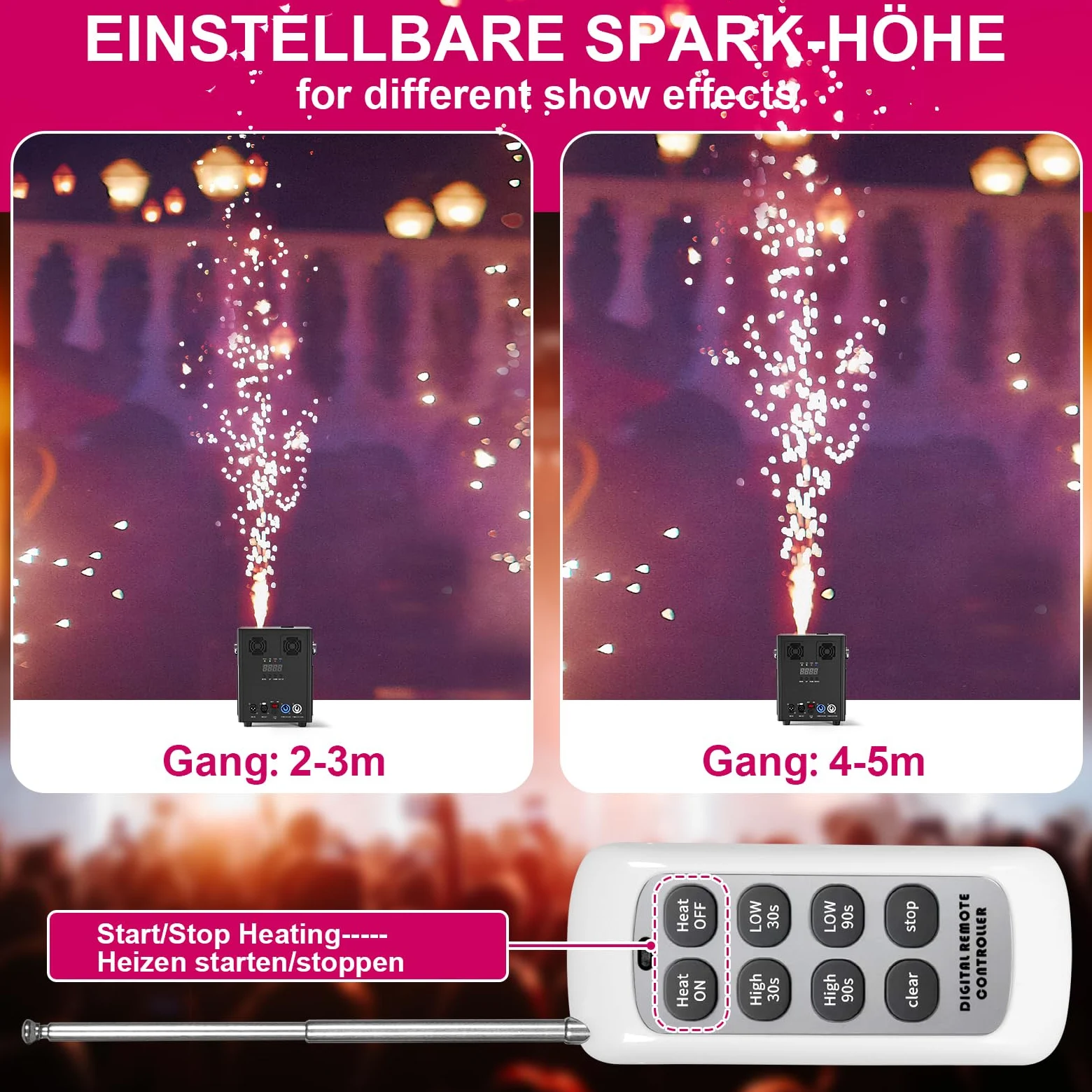 Pyrotechnikmaschinen, 2PC 700W DMX Cold Spark Maschine, Bühneneffekte Wunderkerze mit Fernbedienung für Partys Halloween Weihnachten Hochzeiten Sportveranstaltungen