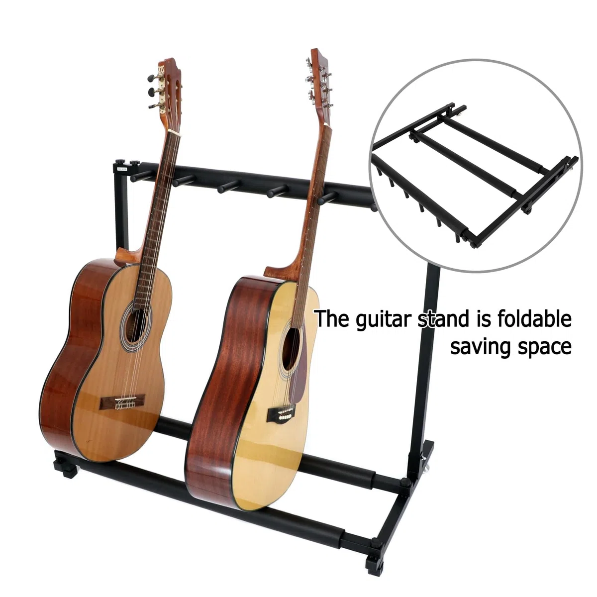 Gitarrenständer Rack, Tragbare Metallhalterung für 5 Gitarren, Faltbares und stabiles Design für Lagerung und Leistung, einfach zu installieren, platzsparende Lösung