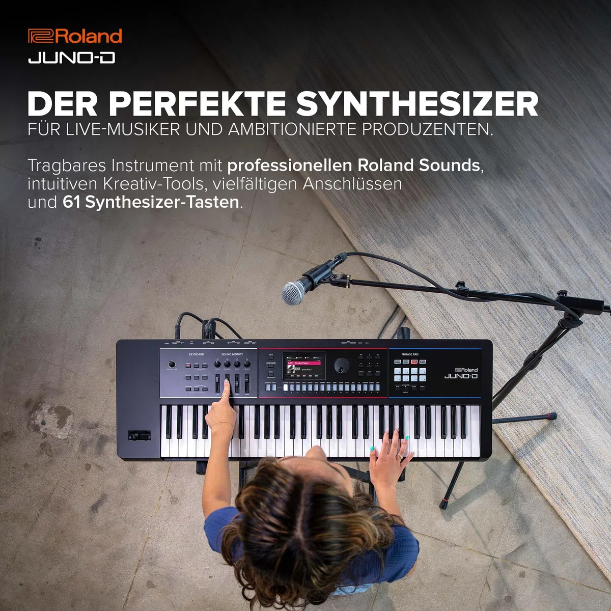 Roland JUNO-D6 Synthesizer | Synthesizer-Tastatur mit 61 Tasten | ZEN-Core Engine mit über 3.800 integrierten Sounds | Intuitive Kreativwerkzeuge | USB-C Audio/MIDI Interface