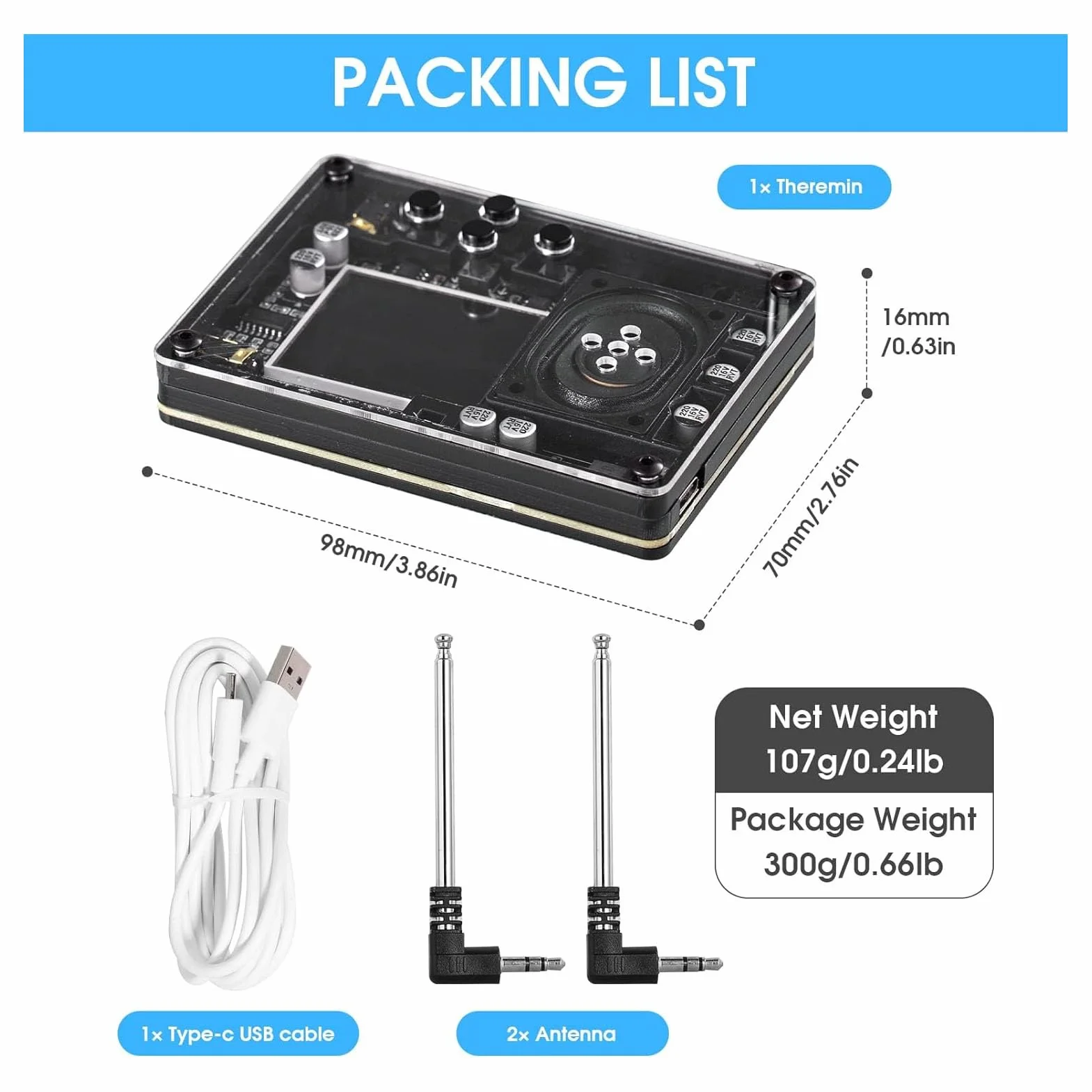 Mini-Theremin, Audio-Theremin-Kit mit Farbbildschirm und Mehreren Einstellbaren Stimmen, Kreatives Elektronisches Musikinstrument, Unterstützt 20 Instrumente und 70 Töne