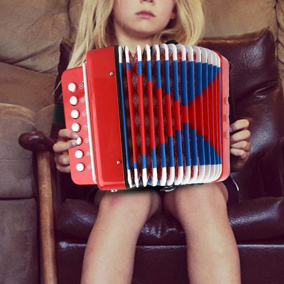 Mini Akkordeon Spielzeug, 7 Tasten Musikinstrument für Kinder, Rotes Lern-Akkordeon für Kleinkinder und Anfänger