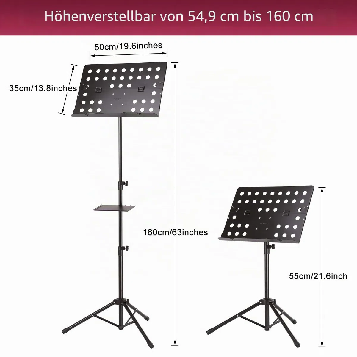 IMAGE Notenständer Metall Klappbar Notenhalter stabiler Musik Stativ mit Tragetasche, Professioneller tragbarer perforierter Notenständer, schwarz