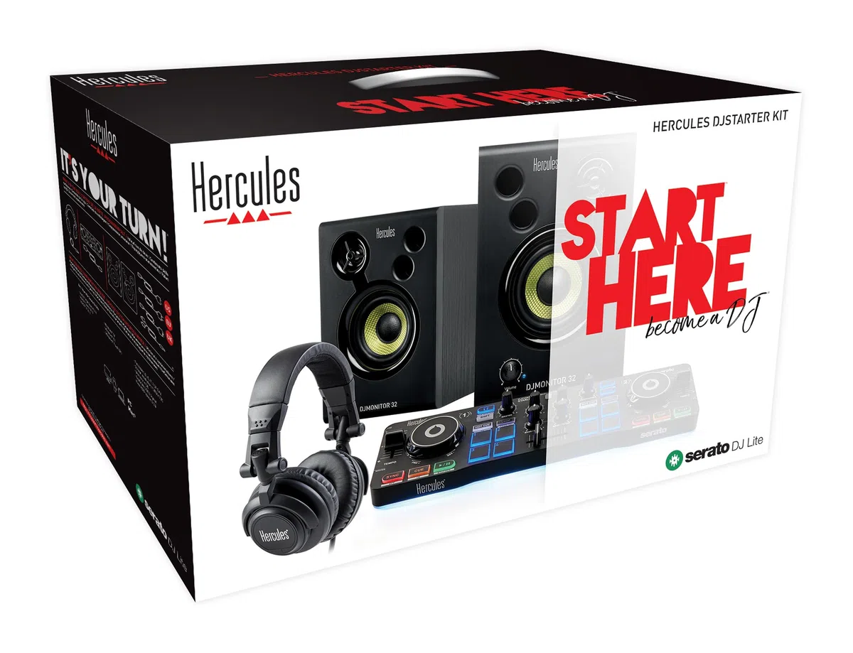 Hercules DJStarter Kit - Komplettes DJ-Bundle mit DJControl Starlight, Monitor 32 Studiomonitoren und HDP DJ45 Kopfhörern
