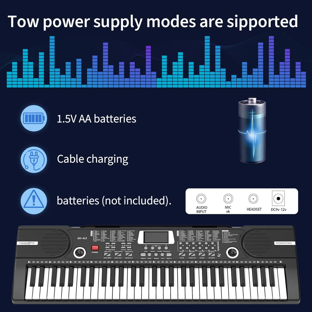 Digital Piano Klavier 61 Tasten & Noten Notenständer-Tragbares Elektronisches Keyboard-Musikinstrument mit Lautsprechern und Unterrichtsmodi,Begleitautomatik Geeignet für Anfänger/Erwachsene
