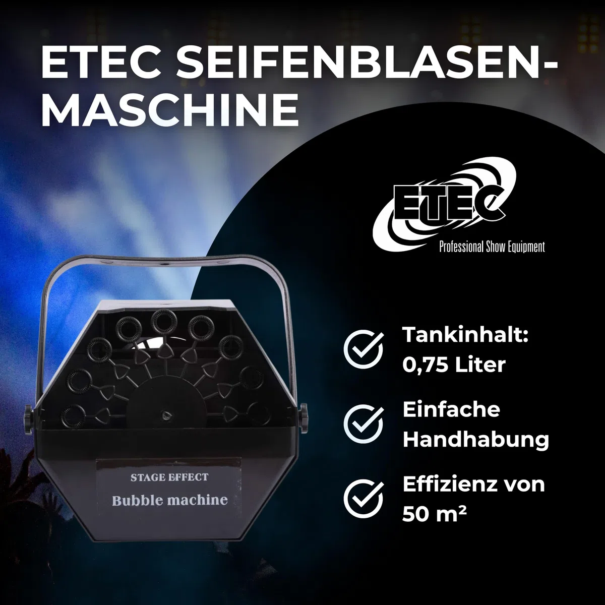 ETEC Professional Seifenblasenmaschine Bubble E500 – Seifenblasen Effekt für Geburtstag, Überraschung, DJ Event, Bühne, Auftritt, Veranstaltung