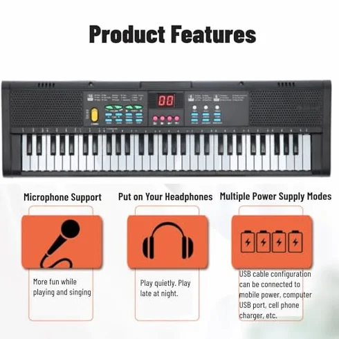 Keyboard Piano 61 Tasten Digital Piano Keyboard mit Mikrofon USB Kabel Dual Lautsprecher für Kinder Erwachsene Anfänger