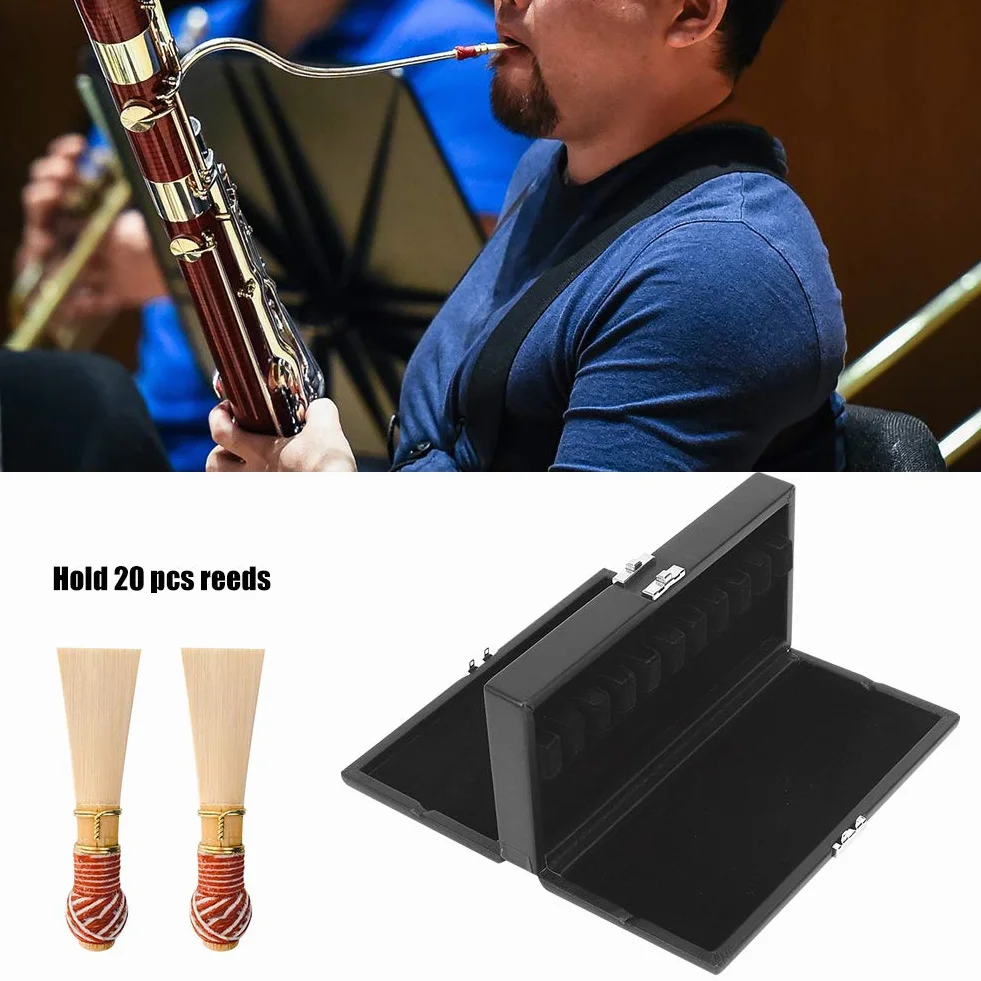 Fagottrohr-Aufbewahrungsbox, 2-lagiges Schwarzes Leder, Feuchtigkeitsbeständig, 20 Rohrblätter, Musikinstrumenten-Zubehör