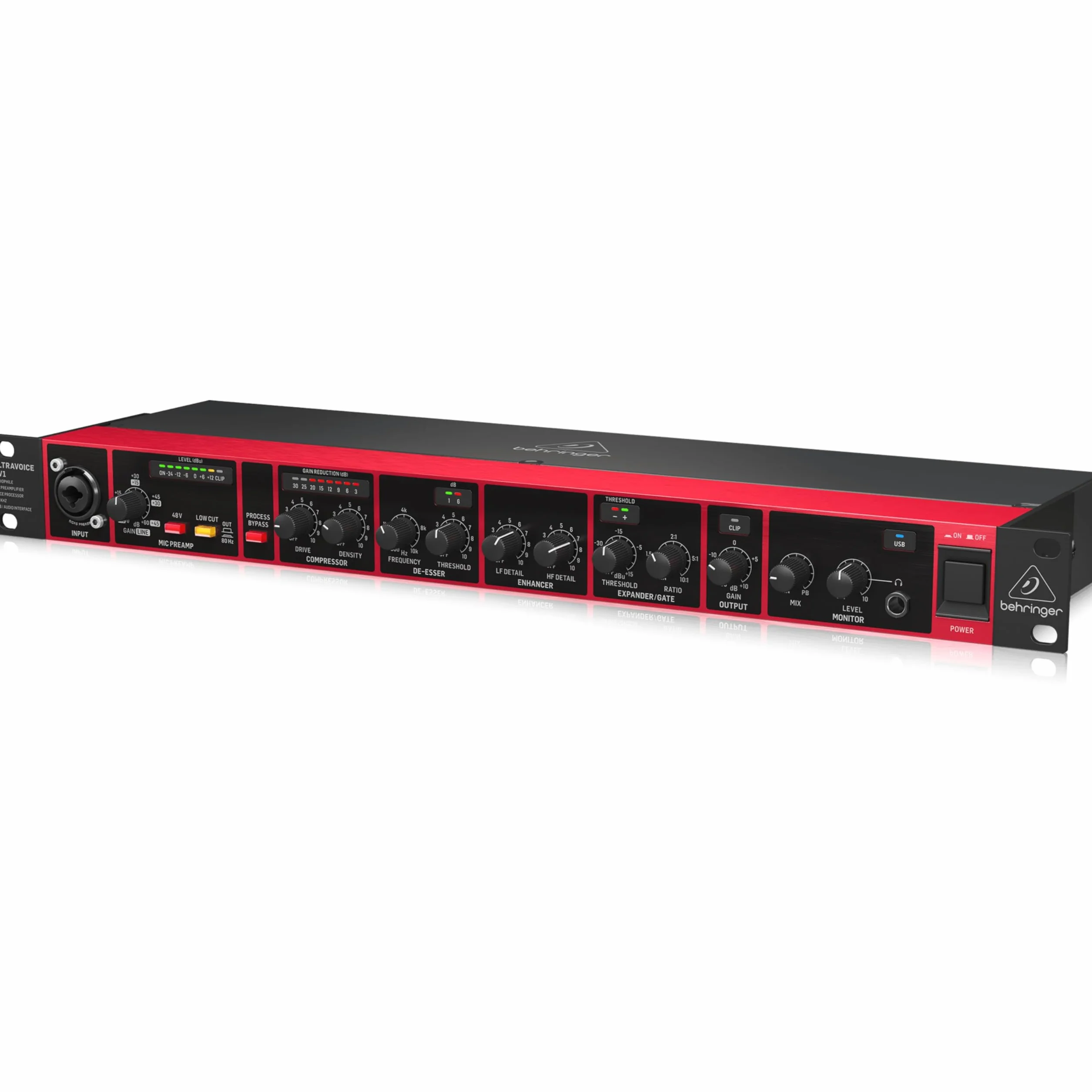 Behringer ULTRAVOICE UV1 Audiophiler Mikrofonvorverstärker, Sprachprozessor und 192-kHz-USB-Audio-Interface