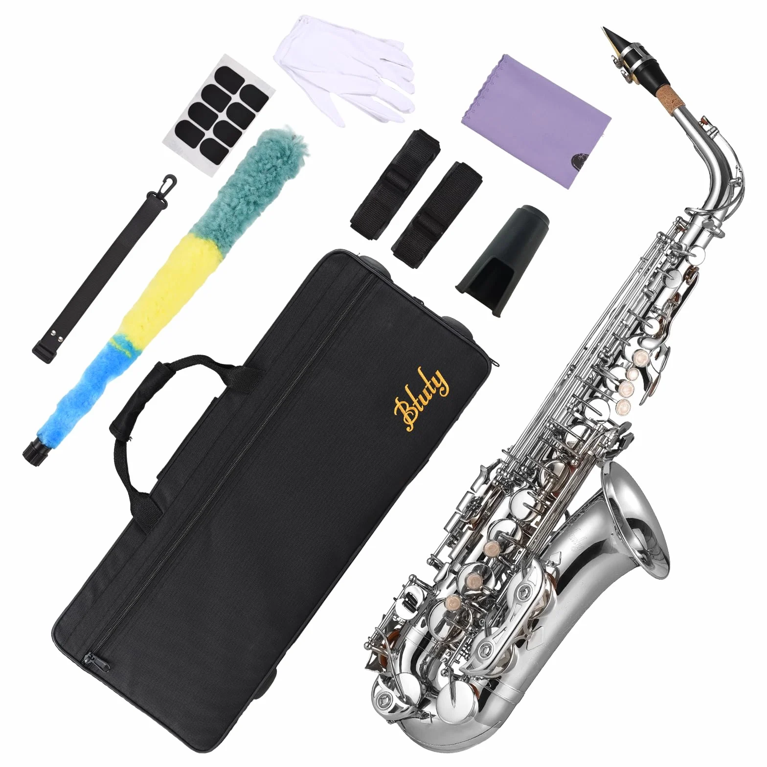 Btuty Eb Altsaxophon Set, Messing Saxophon,E Flat Alto Saxophone, inkl. Mundstück, Reinigungstuch, Handschuhe, Tragegurt und gepolstertem KofferSaxophon für Anfänger und Schüler