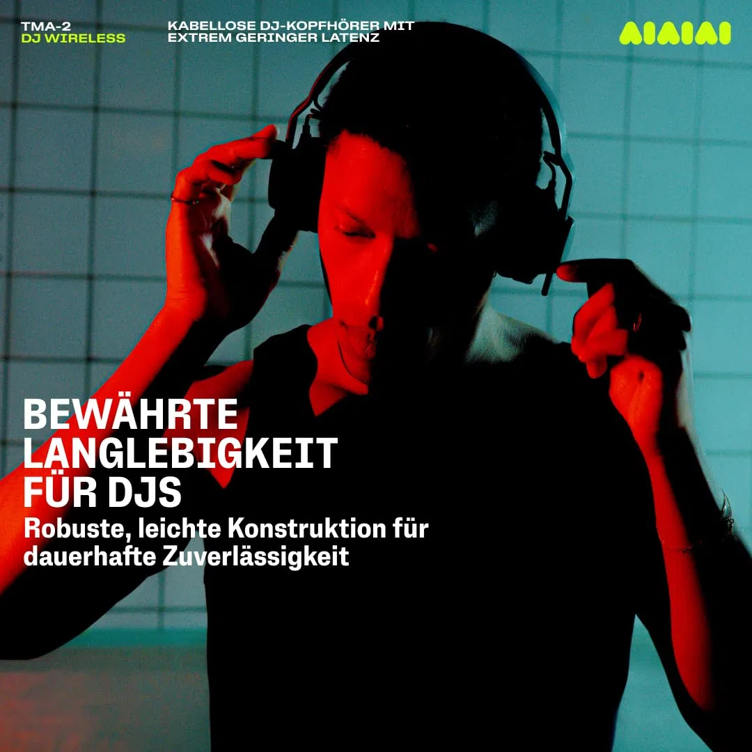 AIAIAI TMA-2 DJ Wireless – Kabellose DJ-Kopfhörer mit ultraniedriger Latenz, 20+ Std. Wiedergabe, robustem leichtem Design, hoher Geräuschisolierung, Memory-Foam-Polstern & Bluetooth.