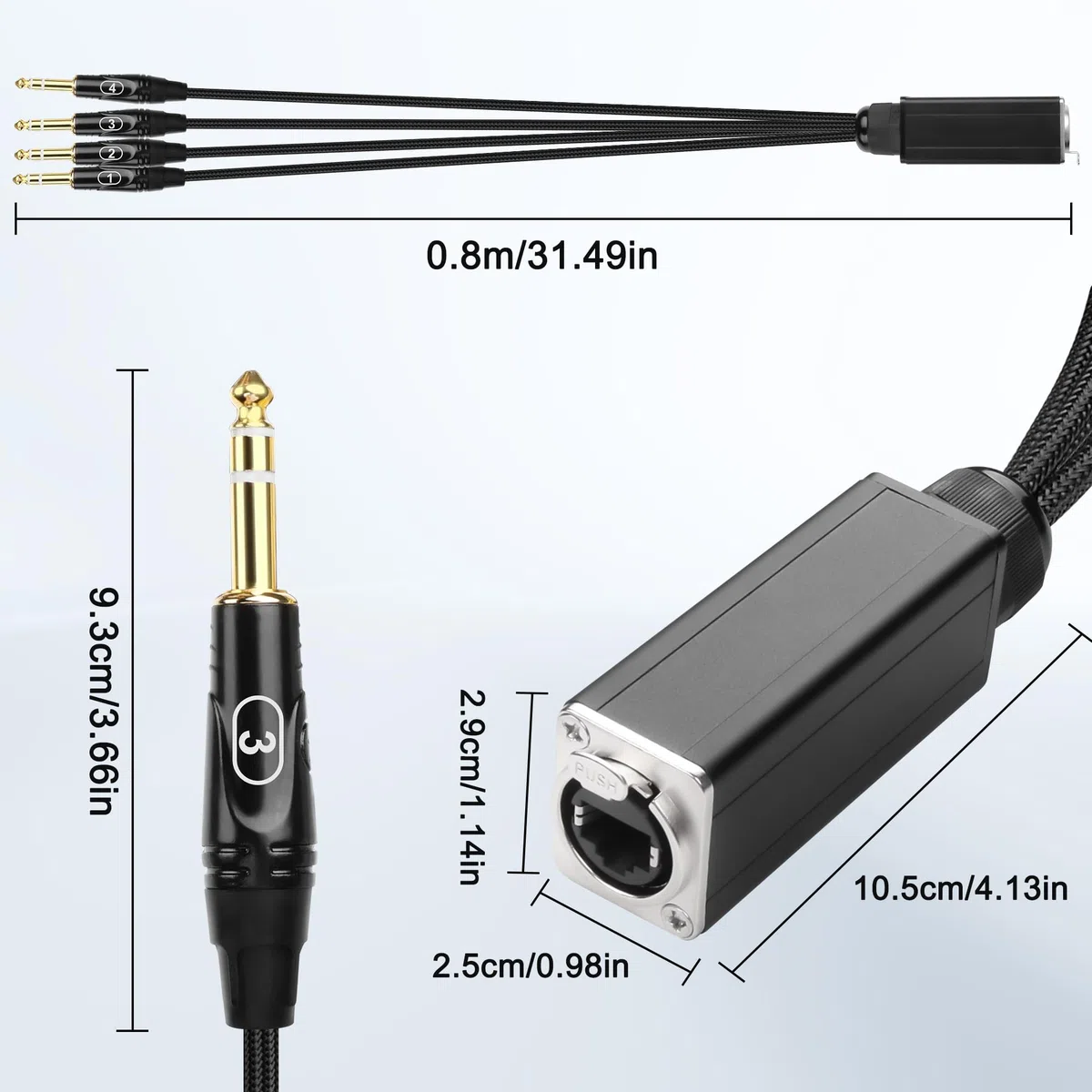 XMSJSIY 1/4" TRS Audio Snake 4-Kanal Multi Over RJ45 Ethercon Cat5/6 zu 6.35mm TRS Netzwerk Extender Kabel für Bühne Sound und Recording Studio (A)