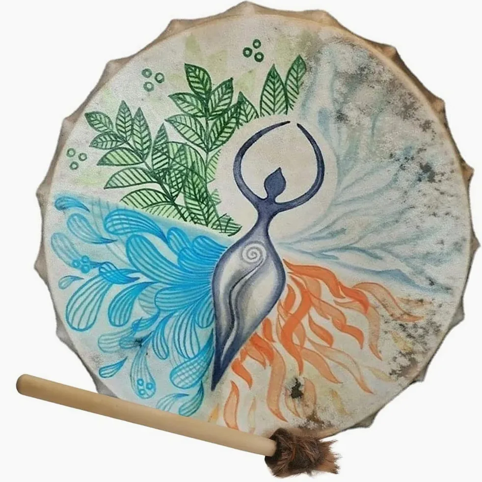 MAICOLA Schamanentrommel, Sibirische Trommel, Handgemachte Musik, spirituelle Bassdrum mit Drumstick spirituelle Musik, Klangheilung, Trommelreflexion und Meditation Erwachsene