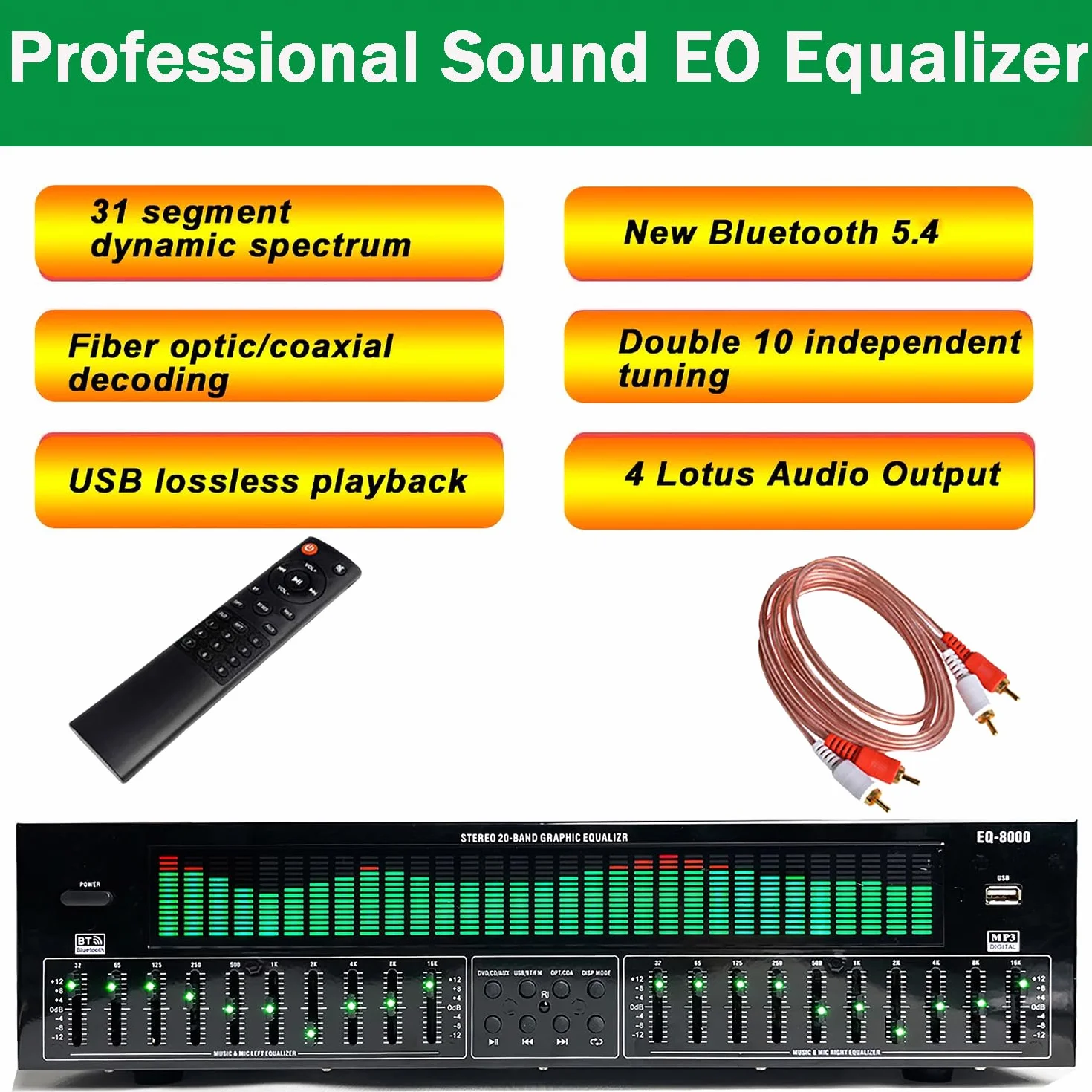31-Band Digital Equalizer, Stereo Grafik EQ, Musikspektrumanalysator, Bluetooth 5.4 Optische Koaxiale Digitale Audiodekodierung, Rauschunterdrückung, Für Aufnahmestudio