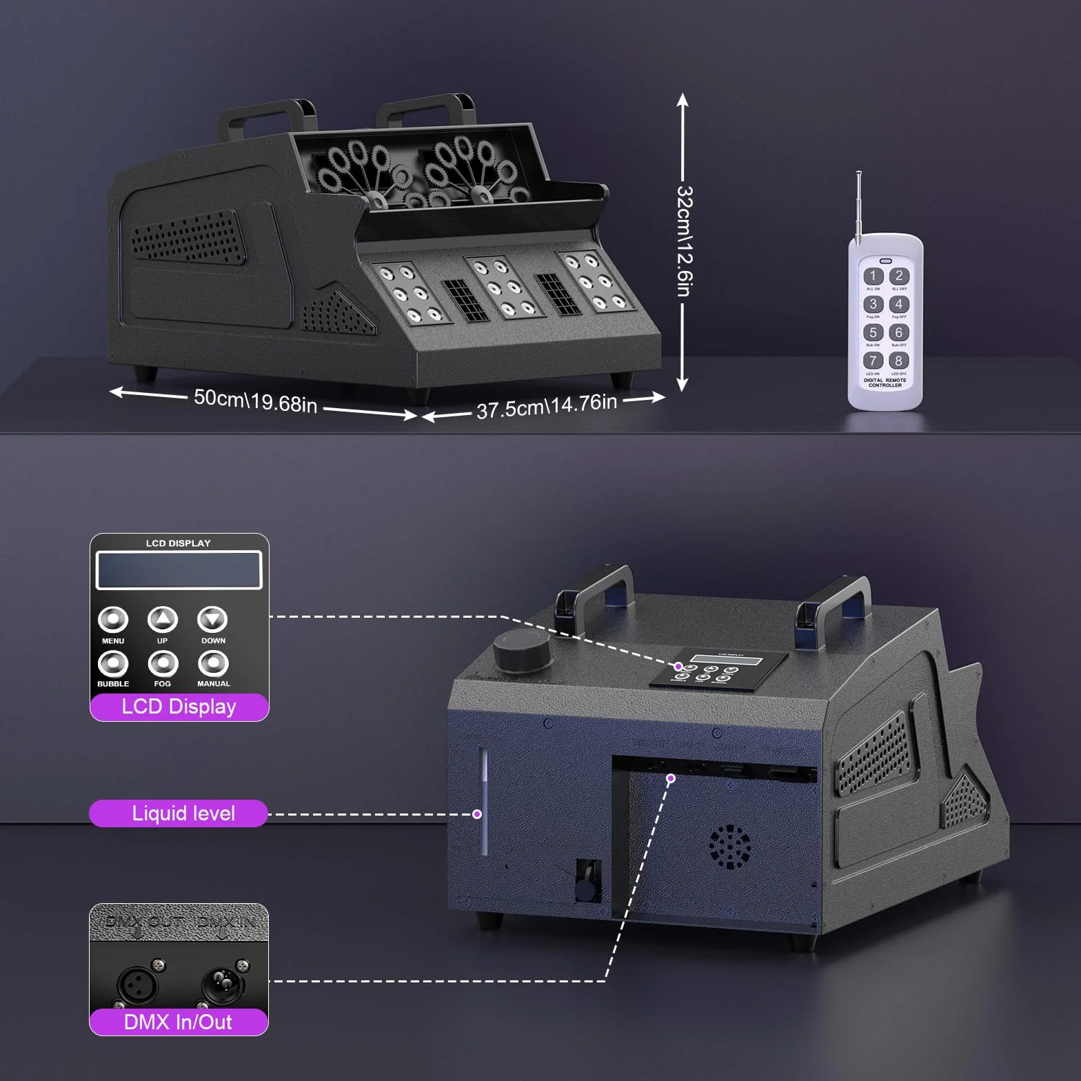 1500W Nebelmaschine mit Blasen & Fernbedienung, Seifenblasenmaschine RGB 18 LED Effekten Seifenblasen Maschine für Party, DJ, Halloween, Weihnachten, Hochzeit