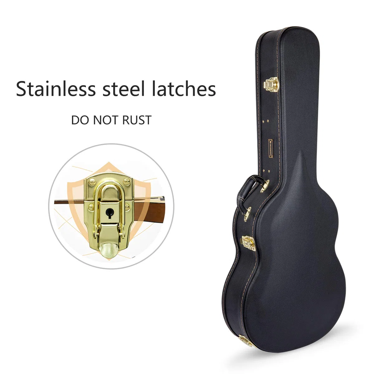 Crossrock Klassische Gitarrenkoffer aus Holz für 4/4 volle Größe, gewölbtes Design, Plüsch-Innenseite, Metallriegel, Staufach, robuste Hartschale, schwarz (CRW600CBK)