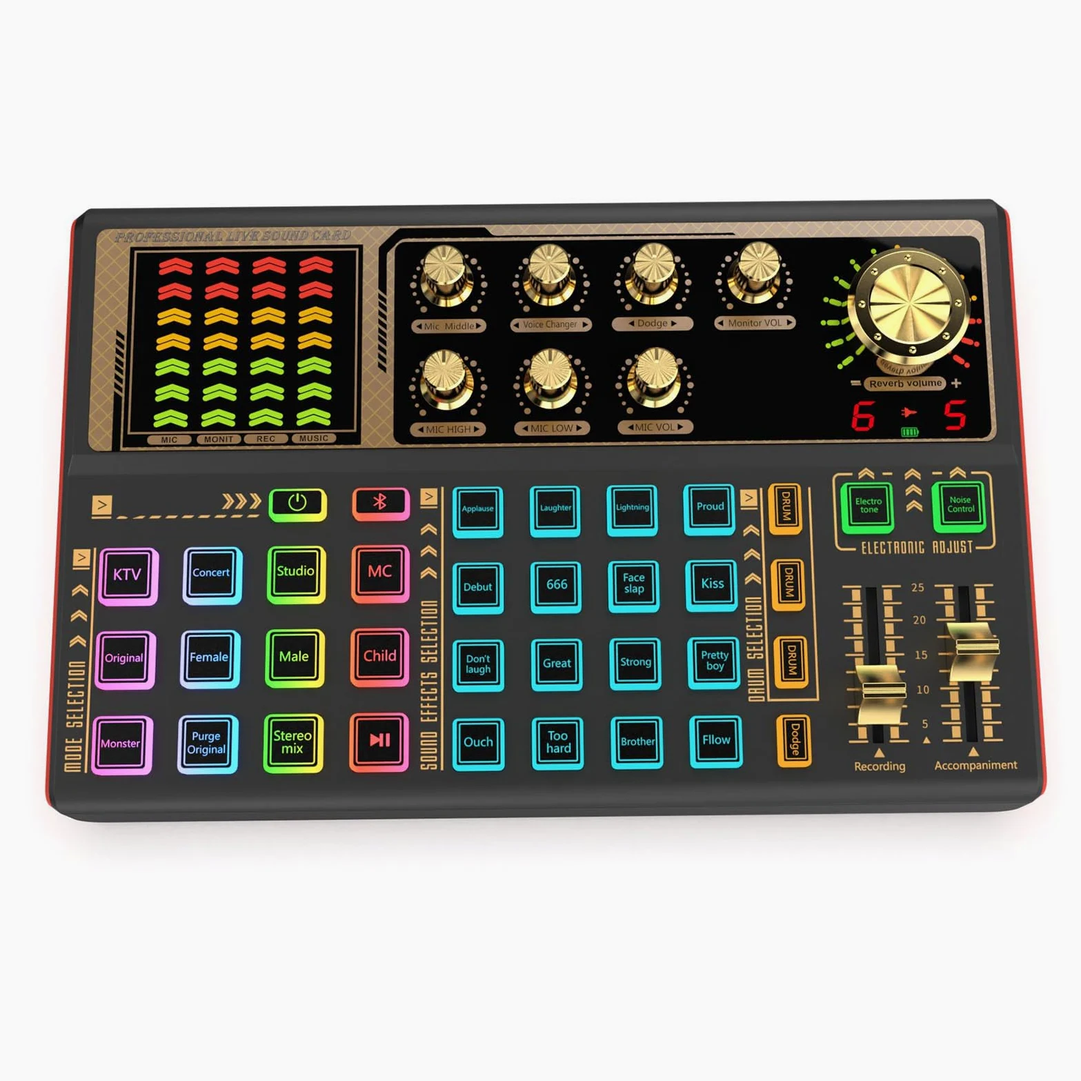 Live Sound Card, Portable Sound Mixer with Voice Changer, Audio Mixing Console for Live Streaming Recording Accompaniment