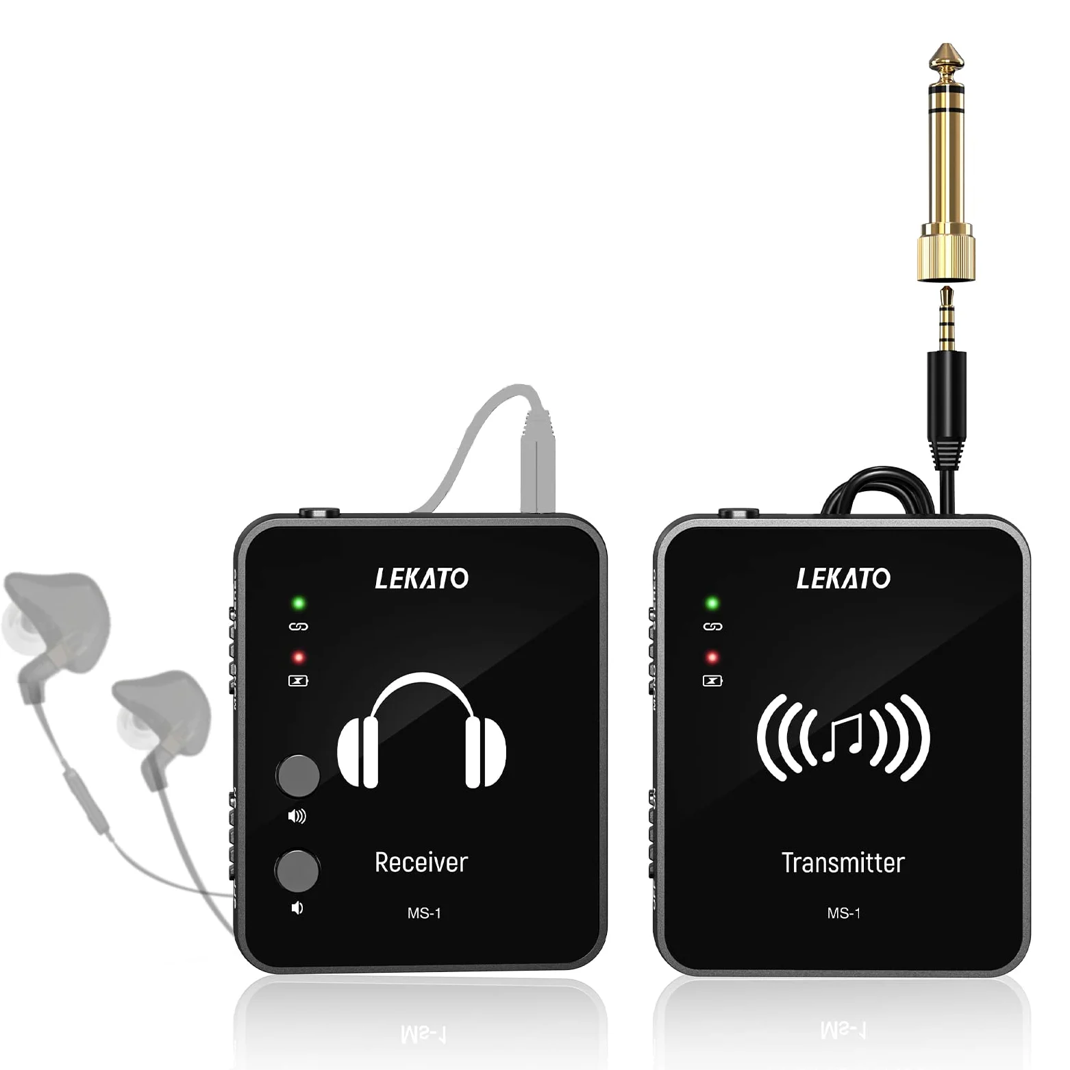 MS-1 Drahtloses In-Ear Monitoring, LEKATO Professionelles kabelloses 2.4G Stereo IEM-System mit Sender & Empfänger Betrieb im Mono- und Stereo-Mode Geeignet für Studio Live-Auftritt und Musiker