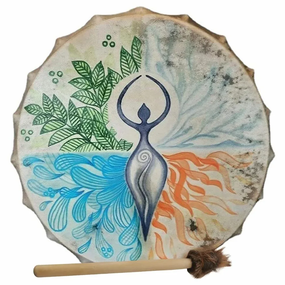 MAICOLA Schamanentrommel, Sibirische Trommel, Handgemachte Musik, spirituelle Bassdrum mit Drumstick spirituelle Musik, Klangheilung, Trommelreflexion und Meditation Erwachsene