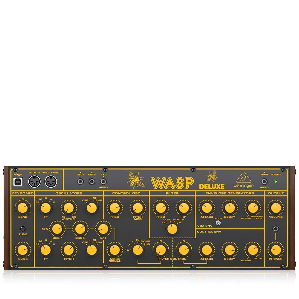 Behringer Wasp Deluxe Legendärer analoger Synthesizer mit Dual OSCs, Multi-Mode VCF, 16-stimmiger Poly Chain und Eurorack-Format & Roland Gold-Serie Premium-MIDI-Kabel, Länge: 3 ft./1 m – RMIDI-G3