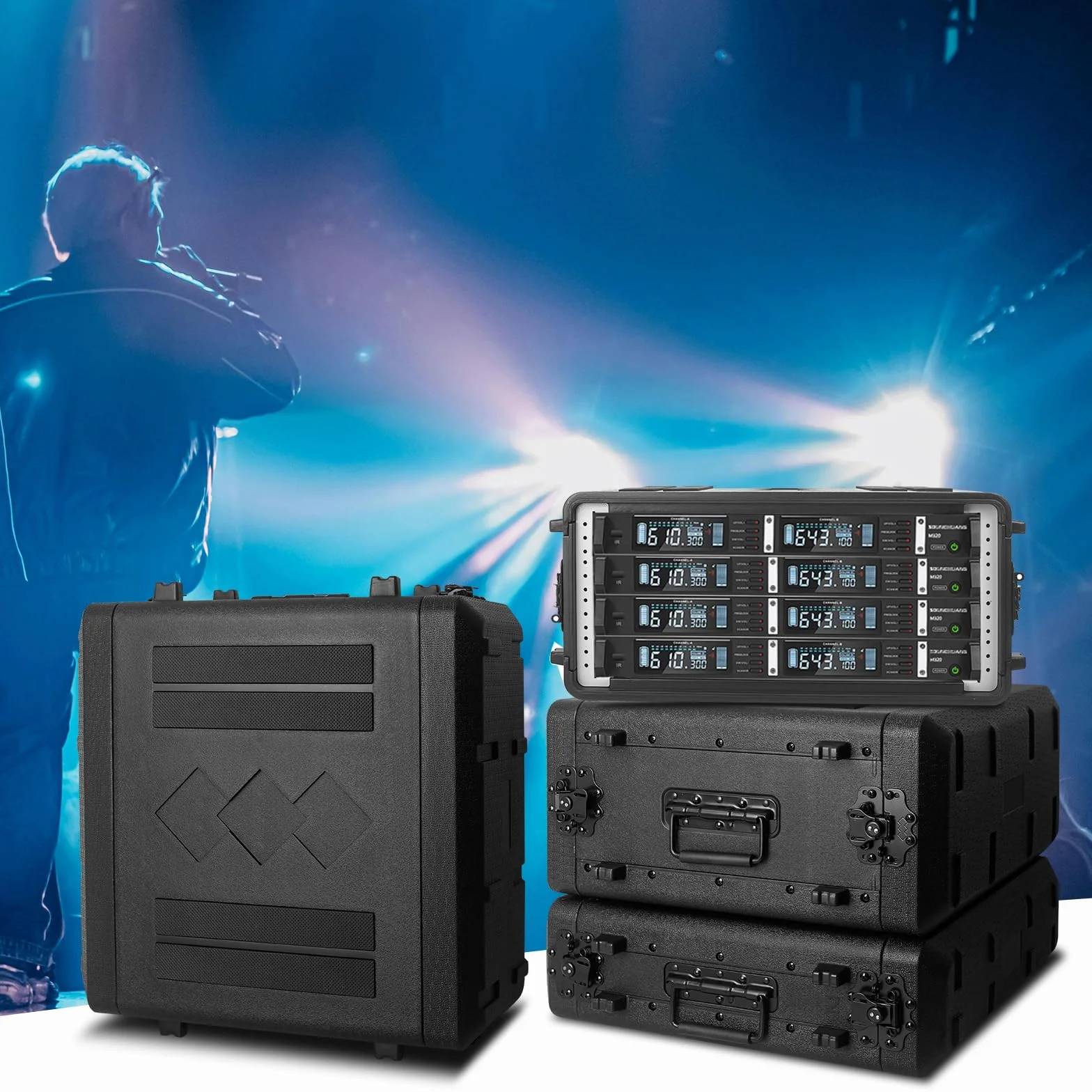 4U-Rack-Koffer, flach, 16 Zoll tief, 19 Zoll Rackmount-Flight-Road-Reisekoffer, wasserdichter Schutzkoffer mit Schaumstoffeinlage