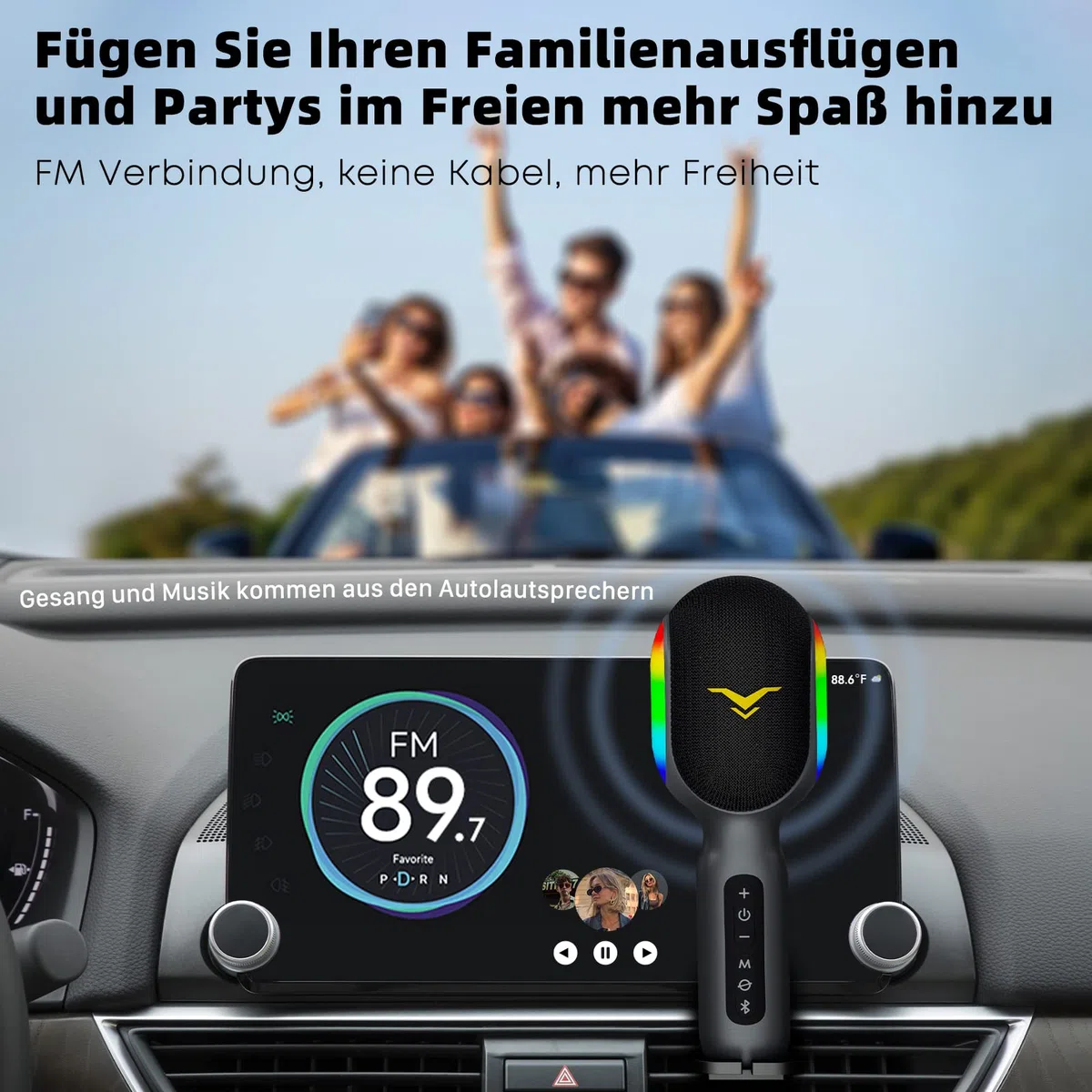 StageSound Karaoke Mikrofon mit Bluetooth, Handmikrofon mit Vocal-Cancel Funktion, HD-Sound & LED-Lichteffekte, Aufnahmefunktion, FM/AUX Verbindung, 4 Stimm-Modi, für Erwachsene & Kinder