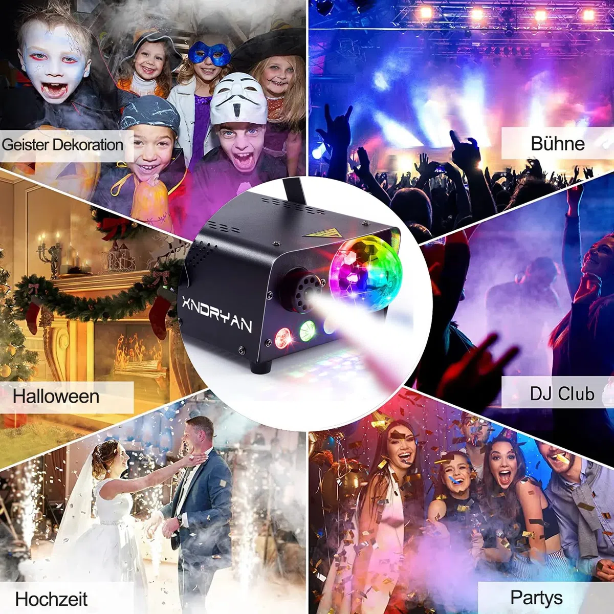 Nebelmaschine, Xndryan 600W Mini Nebelmaschine Profi Nebel Maschine mit Partylicht, Tragbare Rauchmaschine für Halloween, Weihnachten, Hausparty, Hochzeiten, DJ Disco