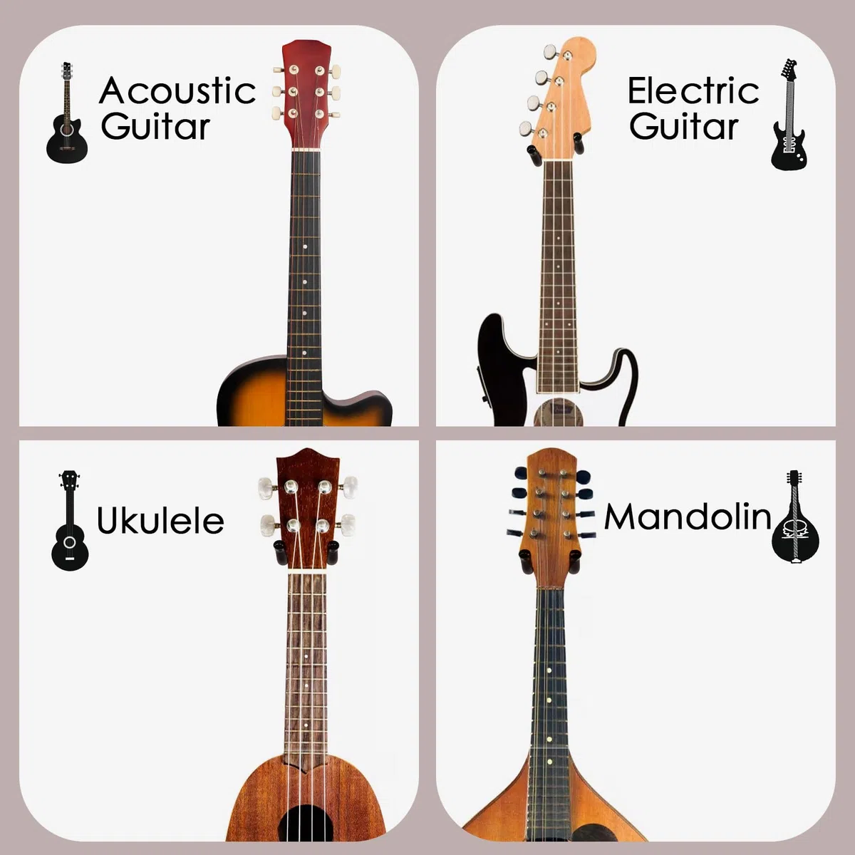 Gitarren-Wandhalterung, Hartholz-Gitarrenaufhänger für Akustik-, Bass-, Banjo- und mehr, Wandmontage, Aufbewahrungslösung für sichere und einfache Instrumenten-Präsentation, 2 Stück