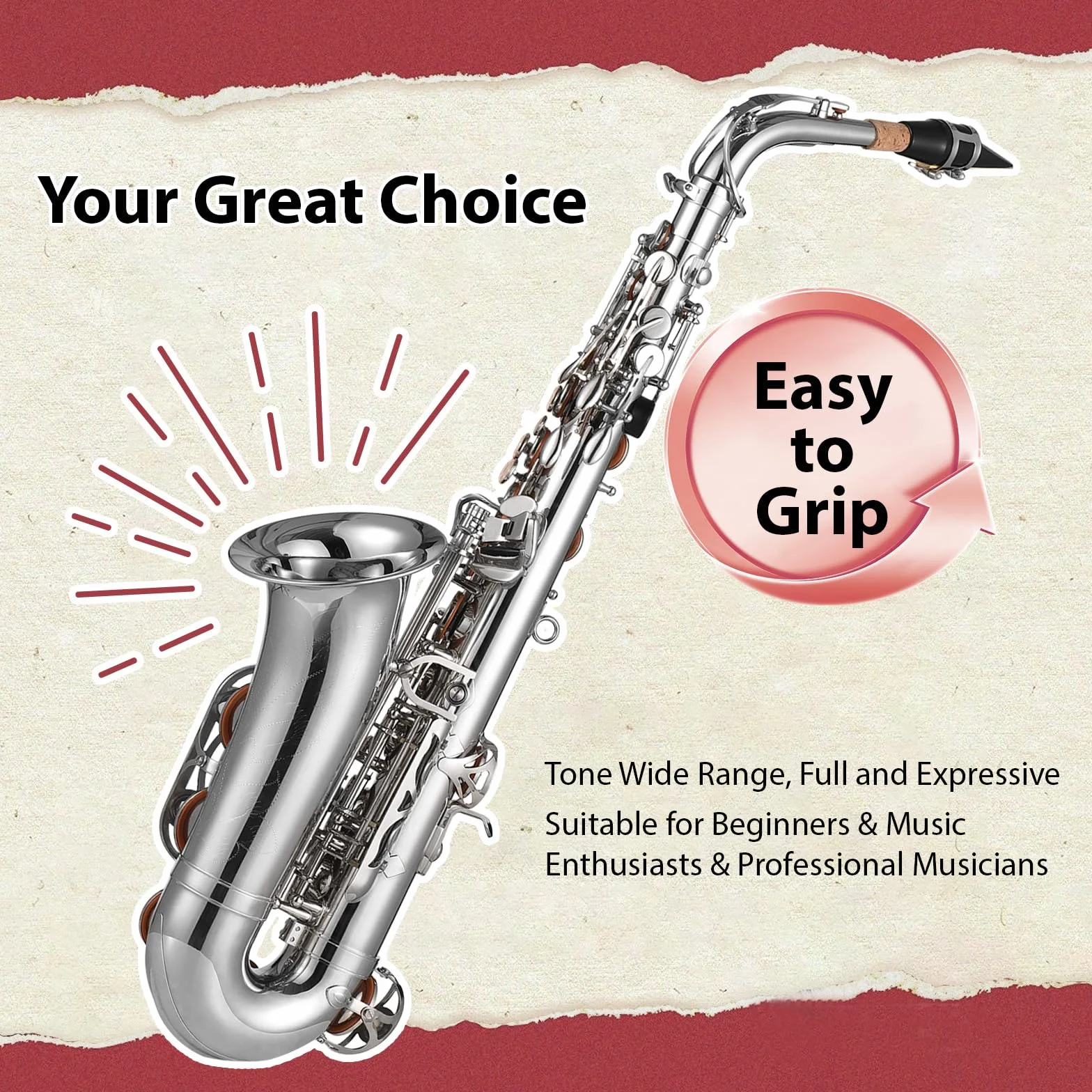 Btuty Eb Altsaxophon Set, Messing Saxophon,E Flat Alto Saxophone, inkl. Mundstück, Reinigungstuch, Handschuhe, Tragegurt und gepolstertem KofferSaxophon für Anfänger und Schüler