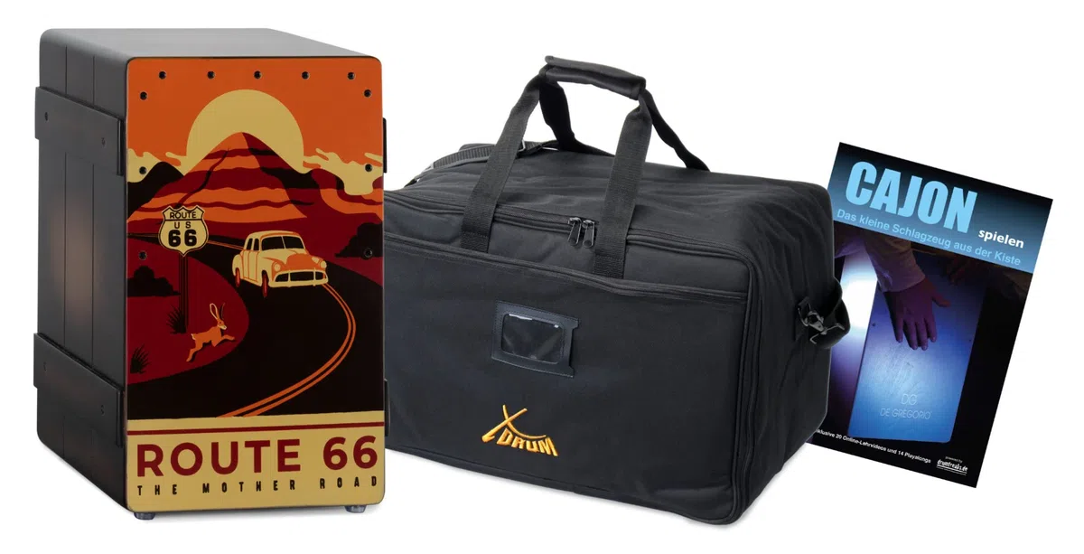 XDrum Design Series Cajon "Route 66" Set inkl. Tasche + Schule, 5 cm