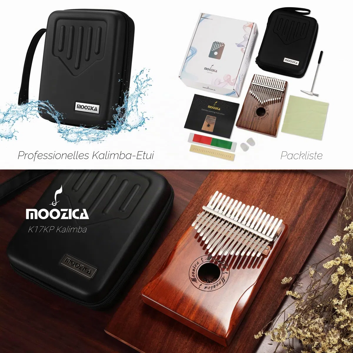 MOOZICA 17 Schlüssel Kalimba Marimba, High Qualität Professionelle Finger Daumen Piano daumenklavier Musikinstrument (Koa Holz-K17K)