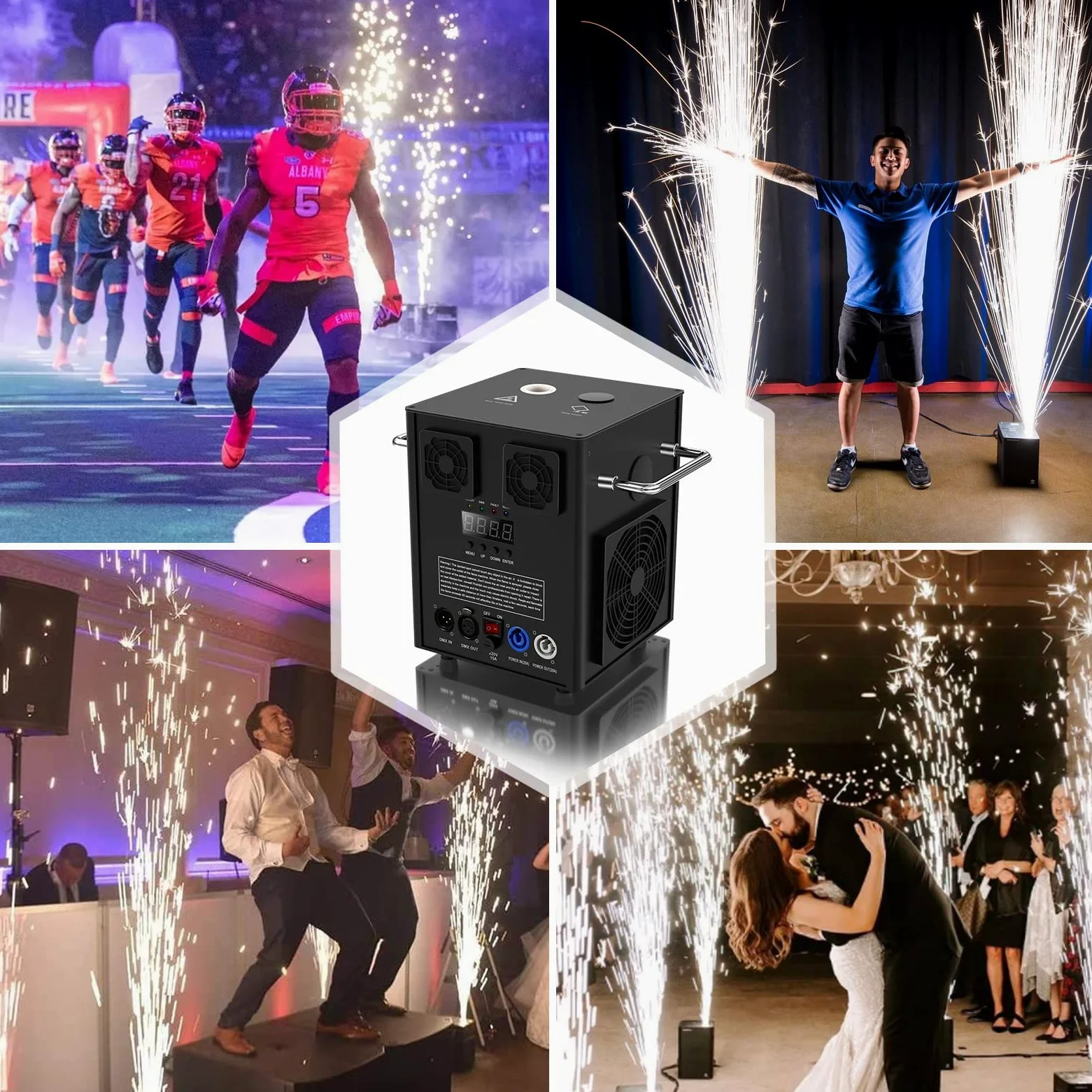Pyrotechnikmaschinen, 2PC 700W DMX Cold Spark Maschine, Bühneneffekte Wunderkerze mit Fernbedienung für Partys Halloween Weihnachten Hochzeiten Sportveranstaltungen