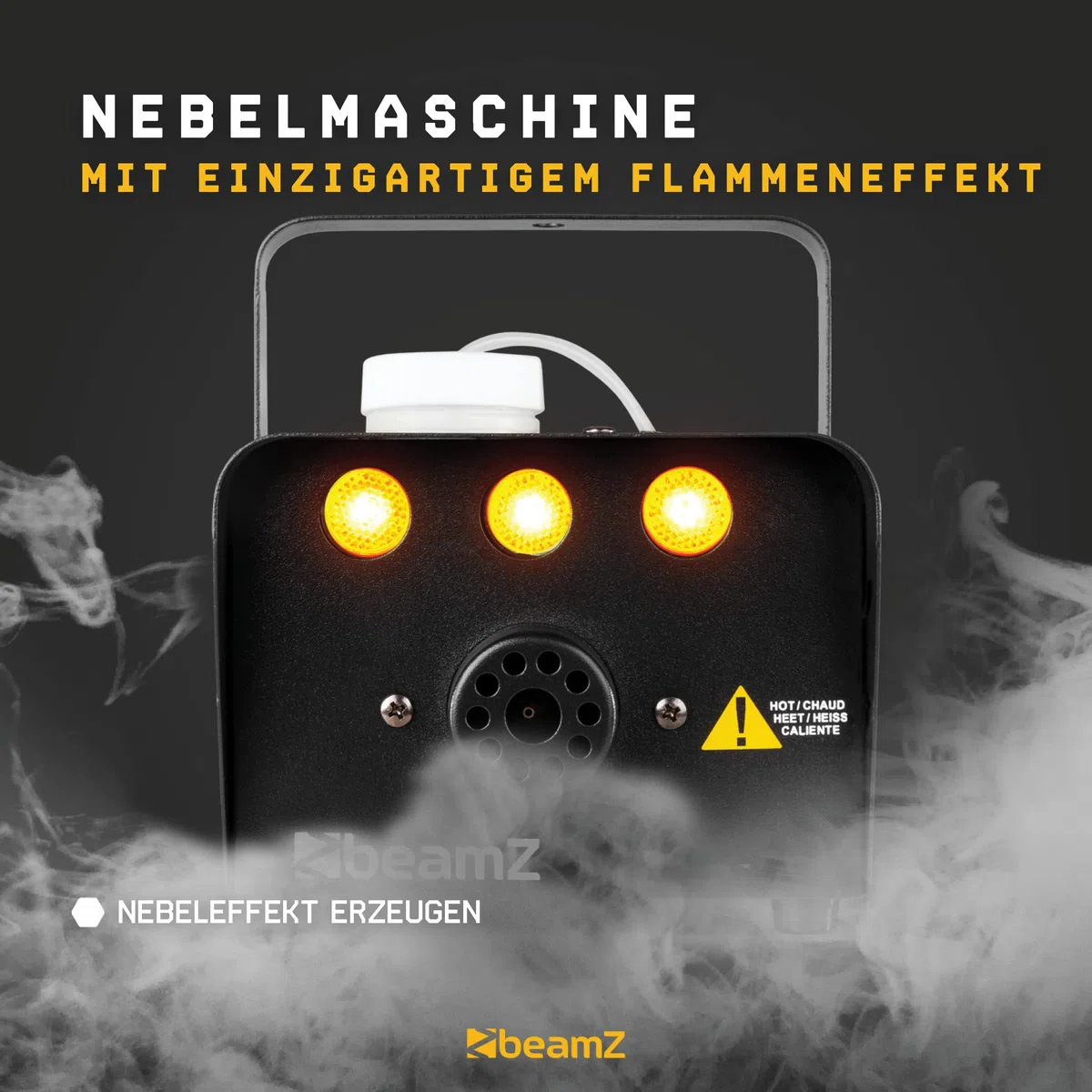 BeamZ S700-LED Nebelmaschine mit LED Flammeneffekt 700 Watt, Fogger, Party Rauchmaschine, Fog Machine, Kabelfernbedienung, Disco Partynebel für DJs, Hauspartys, Hochzeiten, Veranstaltungen
