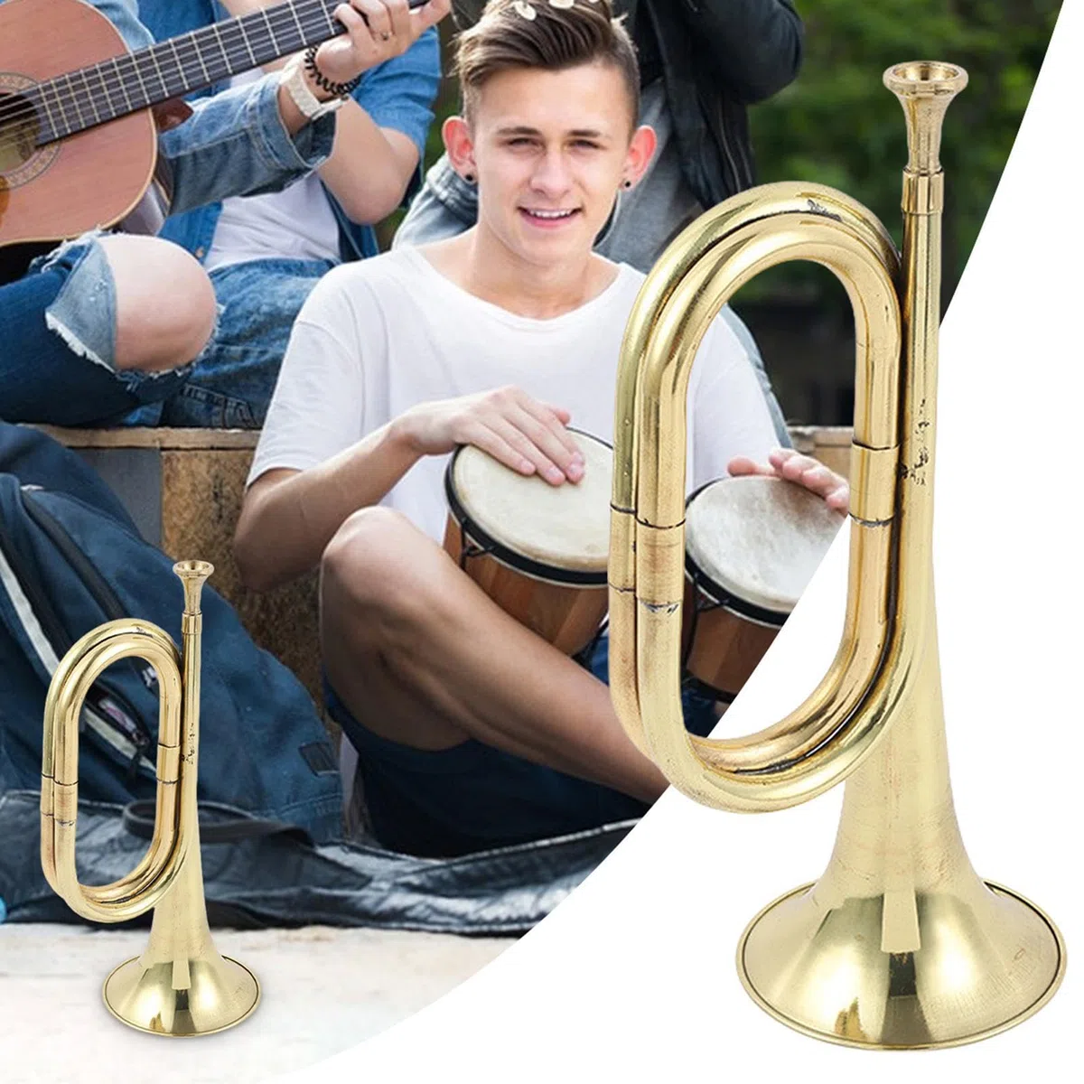 Gold Plated Bugle, Pocket Trumpet, Brass Instruments Trumpet, Toy Trumpet Gold, Toy Brass Trumpet Gold-Plated Pocket Trumpet for Festivals, Orchestra Performances, and Beginner Musicians