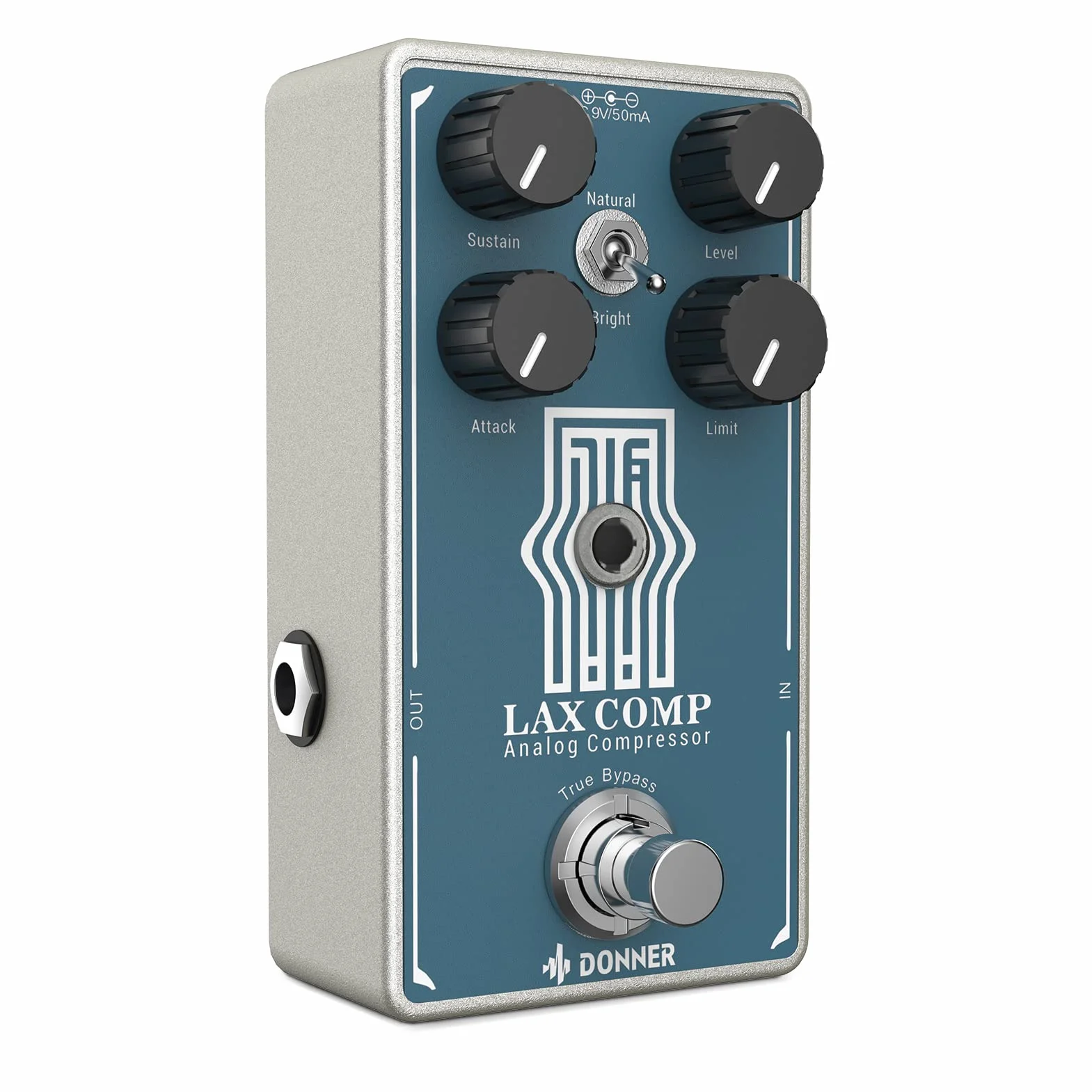 Donner Compressor Gitarrenpedal, Lax Comp Kompressor-Pedal für E-Gitarre und Bass, klassischer Peak-Limiter-Kompressor mit 2-Band-EQ-Boost-Effekt, reiner analoger True-Bypass