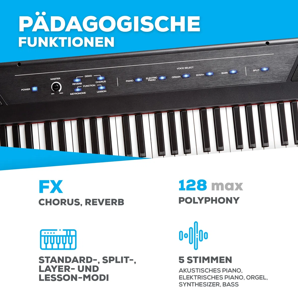Alesis Recital - E Piano 88 Tasten für Einsteiger mit Halbgewichteten Volle Größe Klavier, Lautsprechern, Fünf Premium-Stimmen, Kopfhörerausgang, Klavier Lektionen-Abo