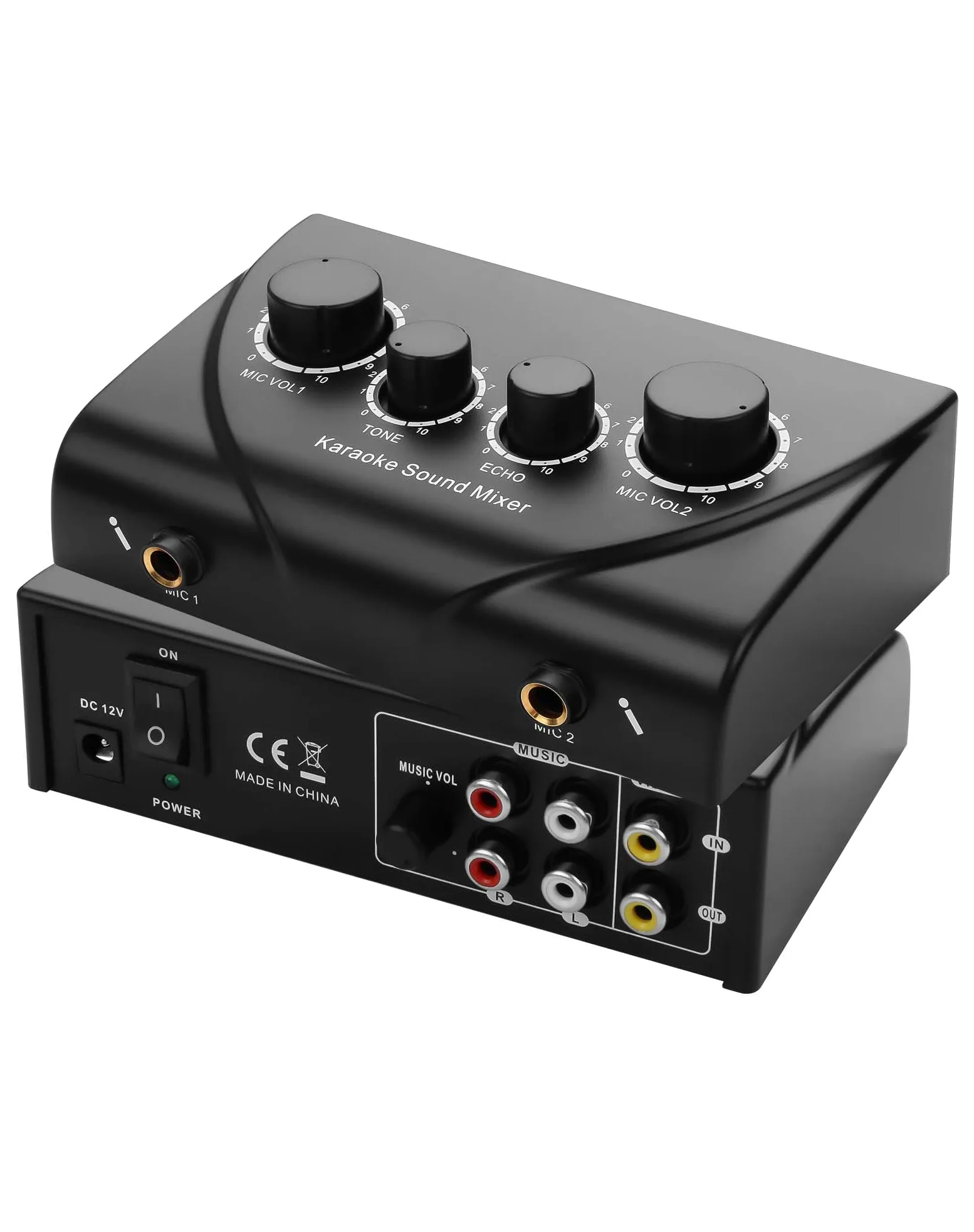 CERRXIAN Karaoke-Soundmixer, zwei Mikrofonanschlüsse mit Echo-Regler, kompatibel mit Fernseher, Computer, Smartphone und Tablet für Karaoke-Partys zu Hause