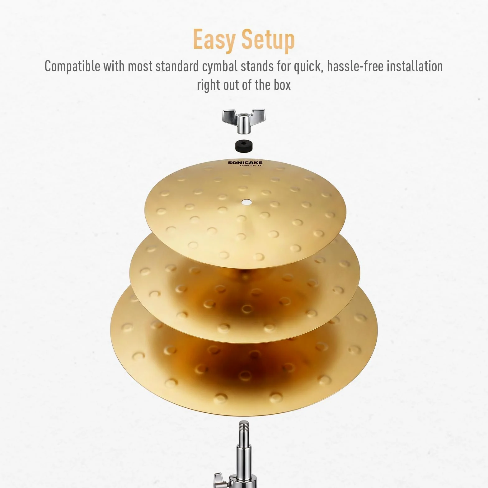 SONICAKE Clap Stack Effect Becken Set 11"+13"+15" Stackbar, aus Massivmessing für Drum Kit, Übung, Studio & Bühne 3 Stück
