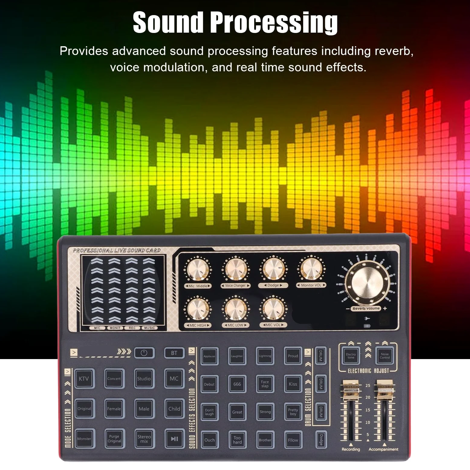 Live Sound Card, Portable Sound Mixer with Voice Changer, Audio Mixing Console for Live Streaming Recording Accompaniment