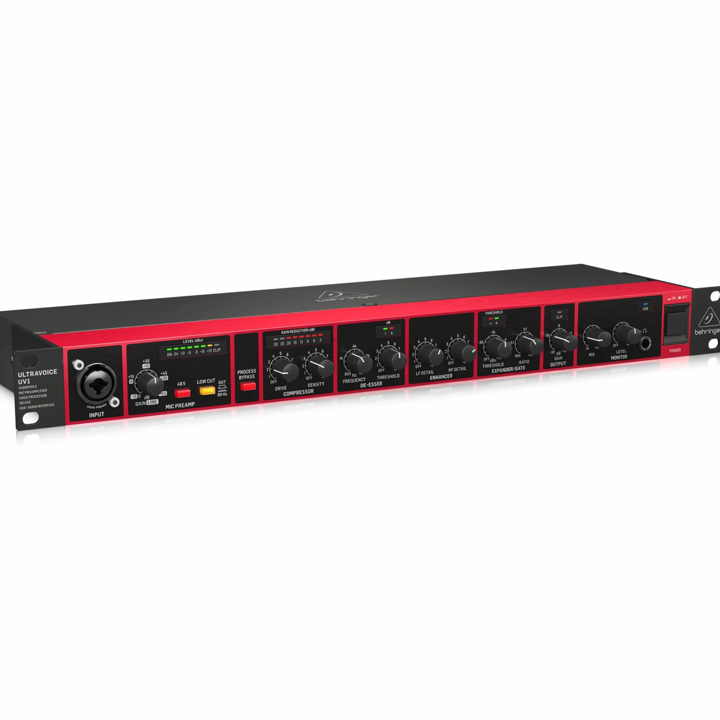 Behringer ULTRAVOICE UV1 Audiophiler Mikrofonvorverstärker, Sprachprozessor und 192-kHz-USB-Audio-Interface