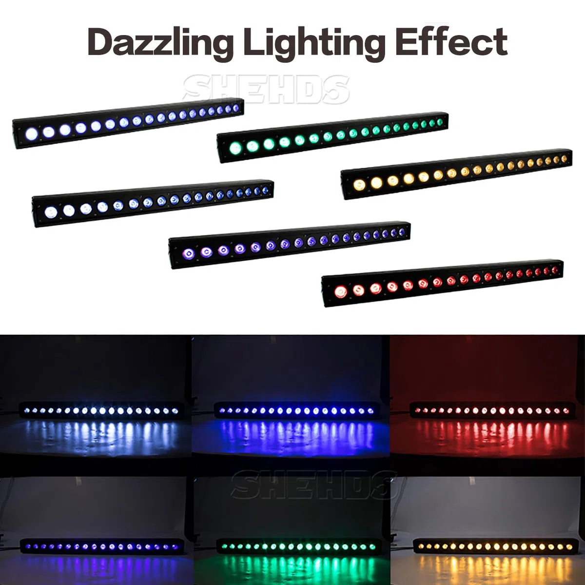 SHEHDS Wallwasher Bühnenlicht Bar 18x18W RGBWA+UV Bühnenwaschlichtleiste/Streifen 6IN1 LED Stroboskop-Effekt DMX512 Steuerung DJ-Lichter für Nachtclub, Disco, Live Show