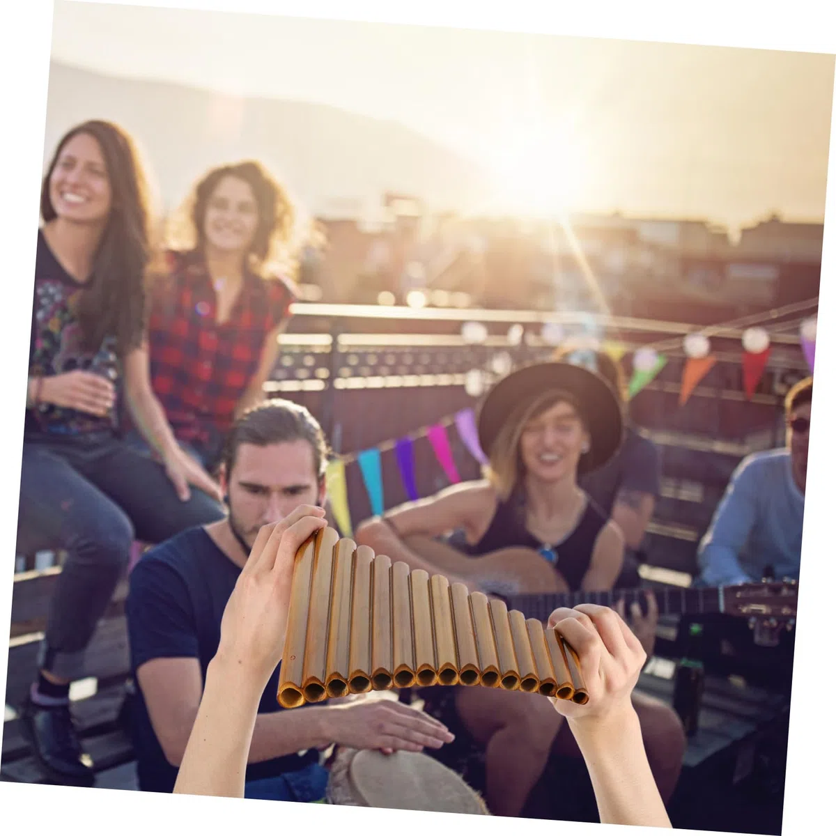 iplusmile 15 loch Bambus Panflöte Traditionelles Blasinstrument Leicht Spielbar mit Reinigungsstab und Tuch Braun für Anfänger Zufällige Farbe Zufällige Farbe