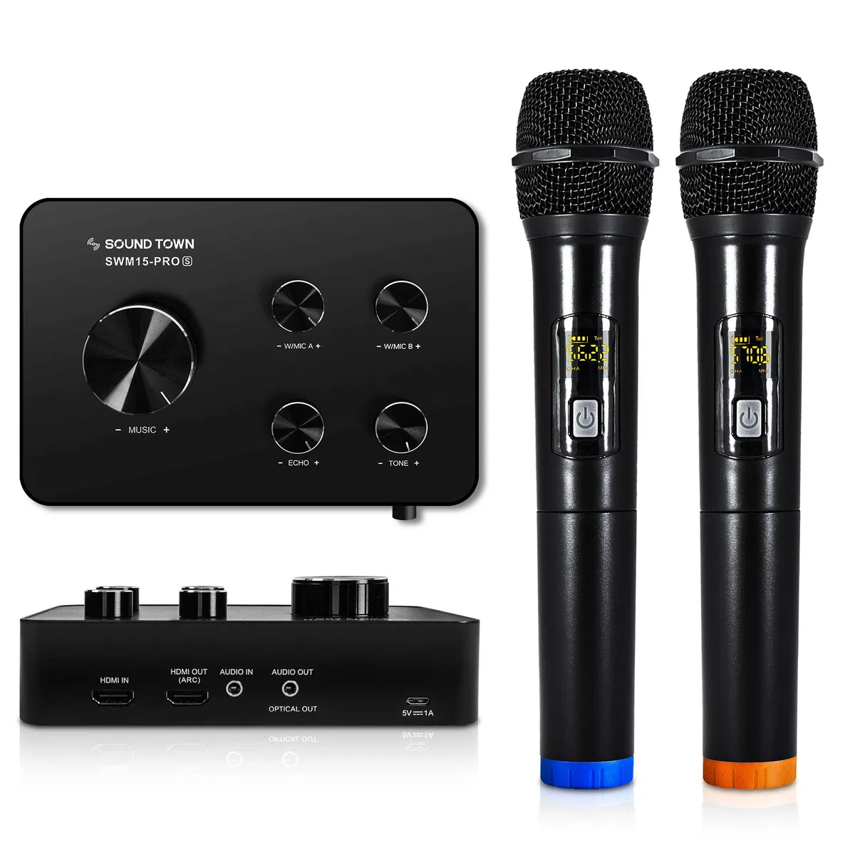 Sound Town Wireless Microphone Karaoke Mixer System, Supports HDMI ARC, Optical (Toslink), Smart TV, Media Box, PC, Bluetooth, Soundbar, Receiver, AUX (SWM15-PROS)