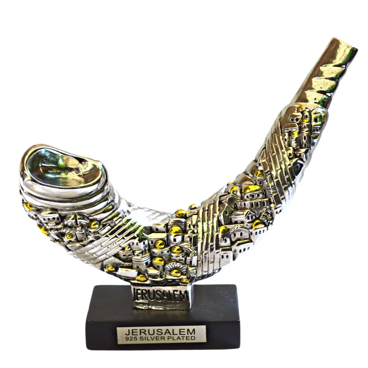 Antik-Silber Vintage Silber Schofar mit Design Dekoration Jerusalem Shofar 925 Silber 17,5 cm lang