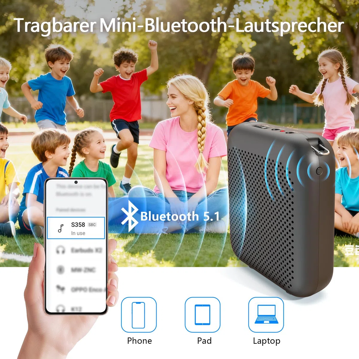 Norwii Kabelloser Sprachverstärker für Lehrer, Tragbarer Bluetooth Lautsprecher mit 2 Headsets, Mini Megafon PA-Endstufen für den Unterricht, Reiseleiter & Reden, 15W Leistung, 5200mAh Akku