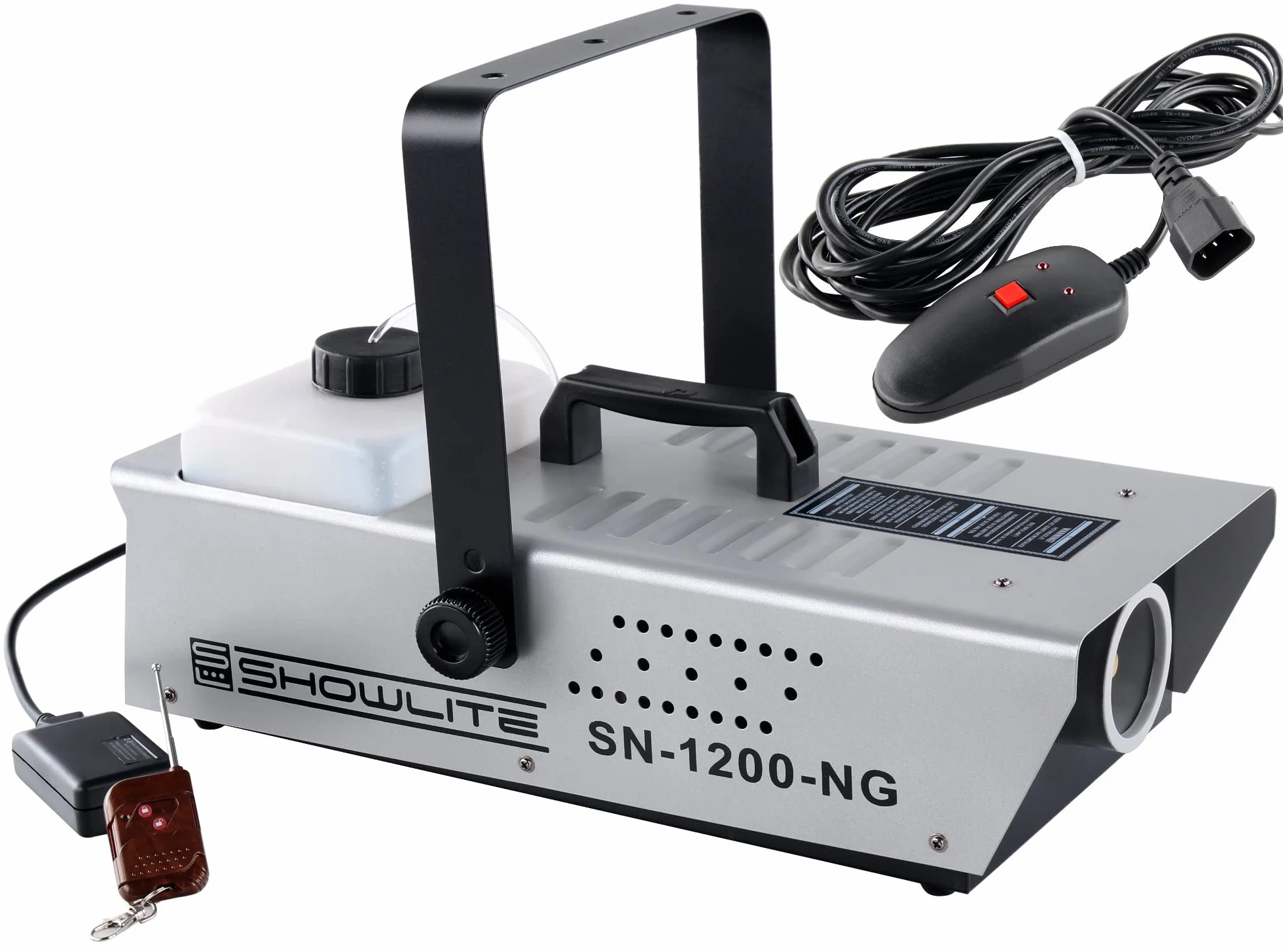 Showlite SN-1200 Nebelmaschine (1200 Watt, 350m³ Nebelausstoß/min, 7 Min. Aufwärmzeit, inkl. Kabel- und Funkfernbedienung)